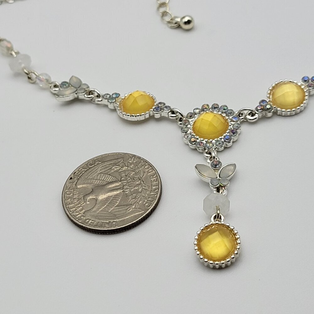 Vtg. AVON NR Silver-Tone AB And Yellow Rhinestones Dainty Y-Drop Necklace 19 in - Picture 8 of 8